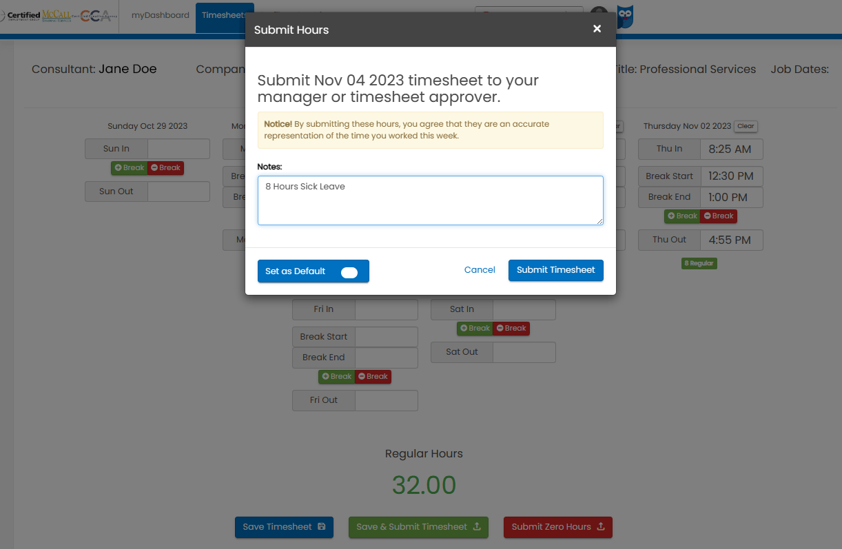 entering PSL hours on timecard